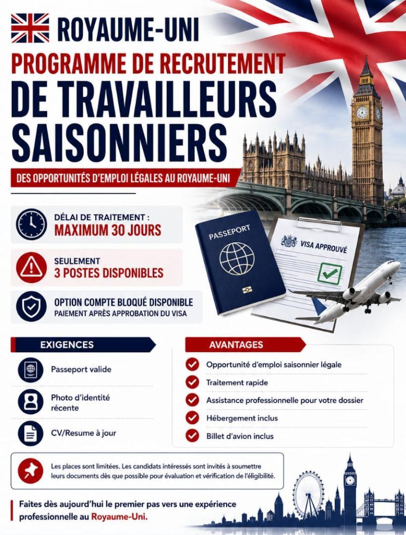 Visuel Royaume-Uni programme de recrutement de travailleurs saisonniers